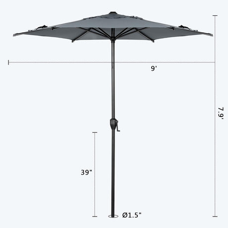 Abba Patio 9FT Lyon Outdoor Patio Umbrella Outdoor Table Umbrella with Push Button Tilt and Crank Market Umbrella 8 Sturdy Ribs UV Protection Waterproof for Garden Deck Backyard Pool Grey Abba Patio