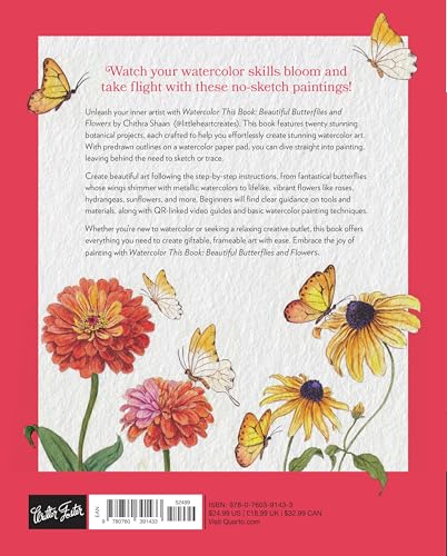 Beautiful Butterflies and Flowers: 20 Step-by-Step No-Sketch Projects on Watercolor Paper (Watercolor This Book) WoodArtSupply