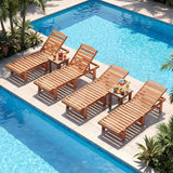 Tangkula Lounge Chair Outdoor, Solid Wood Patio Chaise Lounge with 5-Level Adjustable Backrest, Wooden Slatted Beach Pool Sunbathing Recliner for Outside Backyard, 500 LBS Max Load (2,Natural)