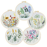 COCOMOX 5 Sets Floral Embroidery Practice Kits, Flower Pattern Embroidery Kit for Beginners Adults, Hand Embroidery Kit, Easy to Follow Instruction and Video
