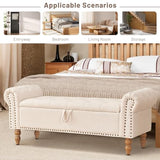 Furniliving 51” Storage Bench, End of Bed Bench with Button-Tufted Large Upholstered Storage Ottoman Linen Window Bench with Storage Shoe Cabinet Bench, for Bedroom, Entryway, Closet, Beige Furniliving