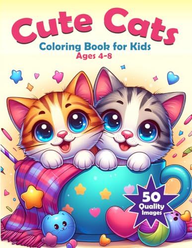 Cute Cats Coloring Book for Kids Ages 4-8: Adorable Cartoon Cats and Kittens to Color for Girls and Boys Lindesa