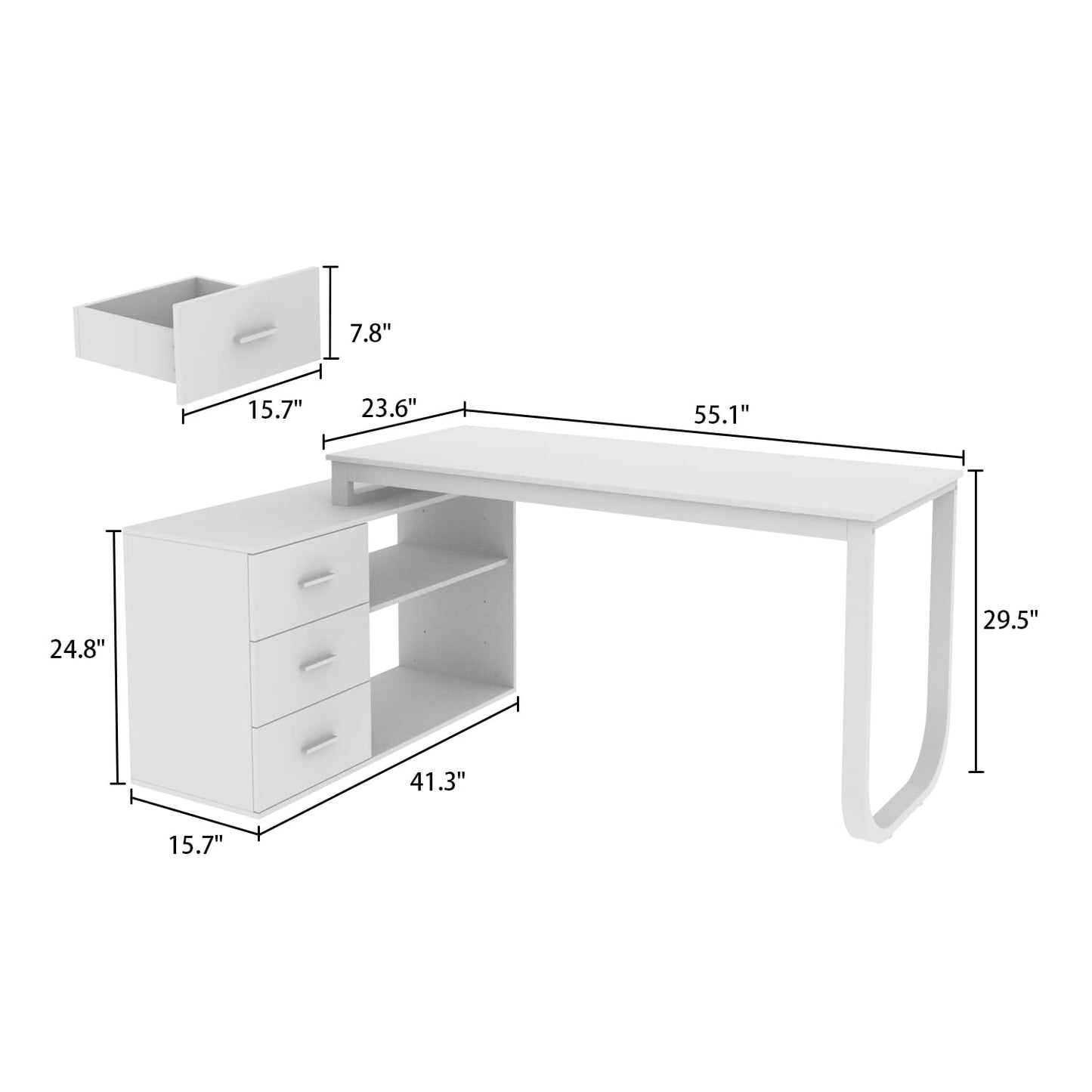 FUFU&GAGA Large 55.1" L-Shaped Office Desk with 41.3" File Cabinet, Corner Computer Desk with 3 Drawers & 2 Shelves, Workstation Executive Desk with Storage Shelf for Home Office - Grey - WoodArtSupply