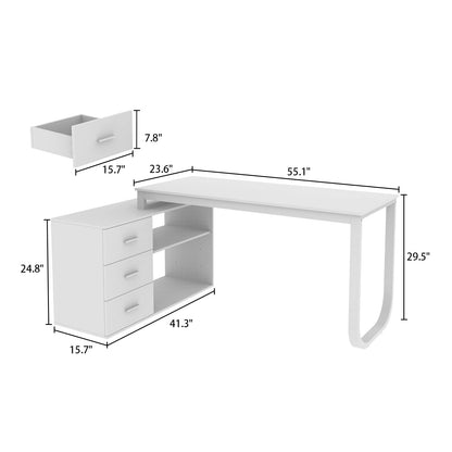 FUFU&GAGA Large 55.1" L-Shaped Office Desk with 41.3" File Cabinet, Corner Computer Desk with 3 Drawers & 2 Shelves, Workstation Executive Desk with Storage Shelf for Home Office - Grey - WoodArtSupply