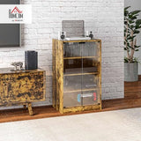 HOMCOM Media Cabinet, 4-Tier Stereo Cabinet, Record Player Stand with Vinyl Record Storage, Adjustable Shelves, Tempered Glass Doors and Cable Management, Rustic Brown HOMCOM