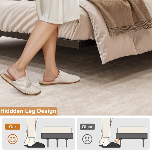 HAUSOURCE Twin Size Floating Bed Frame with Storage Headboard Metal Platform Bed Frame with LED Lights and Charging Station Easy Assembly No Box Spring Needed HAUSOURCE