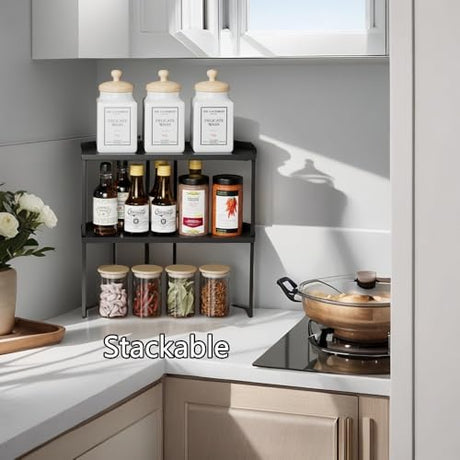 SHBaizoy Stackable Metal Kitchen Corner Cabinet Organizer,Kitchen Corner Shelf with Non-Slip Mat,Bathroom Corner Organizer,Storage Shelf rv Must Haves for Cabinet/Bathroom/Countertops/Utensils SHBaizoy