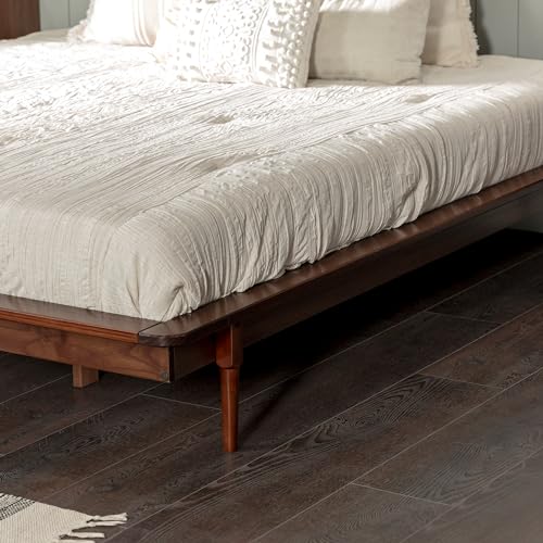 Walker Edison Mid Century Modern Solid Wood King Platform Bed with Headboard and Footboard - Walnut Finish - WoodArtSupply