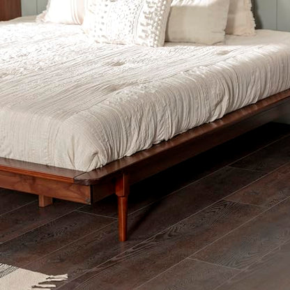 Walker Edison Mid Century Modern Solid Wood King Platform Bed with Headboard and Footboard - Walnut Finish - WoodArtSupply