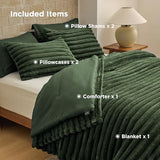 Bedsure Gentlesoft™ 2-in-1 Queen Comforter Set and Detachable Fluffy Blanket, Olive Green Bedding Set for All Season Use, SnapTech™ Design for Space Saving (Includes 2 Pillow Shams, 2 Pillowcases) Bedsure