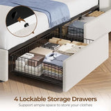 Rolanstar Twin Bed Frame with 4 Storage Drawers and Charging Station,Twin Bed with Led Lights, 2 USB & 1 Type C, Adjustable Headboard 38.9/40.8 Inches, No Box Spring Needed, White Rolanstar
