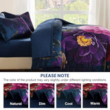 WONGS BEDDING Blue Comforter Set King Size, 7 Pieces Floral Bed in a Bag Set, Navy Blue and Pink Flower Bedding Set, Soft Microfiber for All Season with Pillowcases & Shams,Sheets(90"×104") WONGS BEDDING