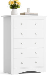 Furmax Tall Dresser for Bedroom, 5 Drawer Dresser, Chest of Drawers, Organizer Drawers, for Hallway Entryway (White) Furmax
