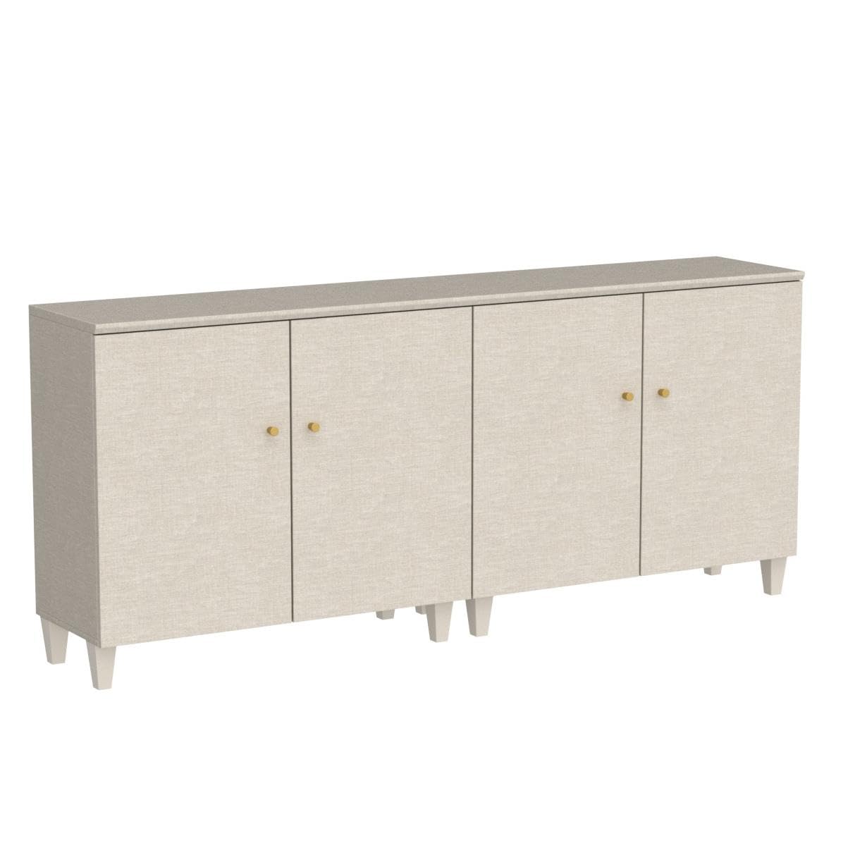 WAMPAT Buffet Cabinets Sideboards, 70.8" Wood Credenza Console Tables with 4 Doors, Set of 2 Kitchen Storage Cabinets with 6 Compartments & Solid Wood Legs for Living Room, Hallway, Beige, 1  - WoodArtSupply