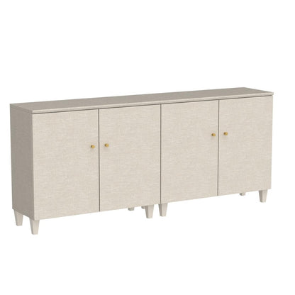 WAMPAT Buffet Cabinets Sideboards, 70.8" Wood Credenza Console Tables with 4 Doors, Set of 2 Kitchen Storage Cabinets with 6 Compartments & Solid Wood Legs for Living Room, Hallway, Beige, 1  - WoodArtSupply