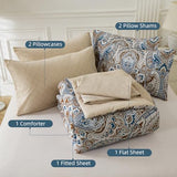 Drucon Brown Paisley Comforter Set Full, 7 Pieces Bed in a Bag Brown Paisley Pattern Comforter Soft Microfiber Bedding Set Full Size with Sheet and Pillowcases for Men Women Drucon