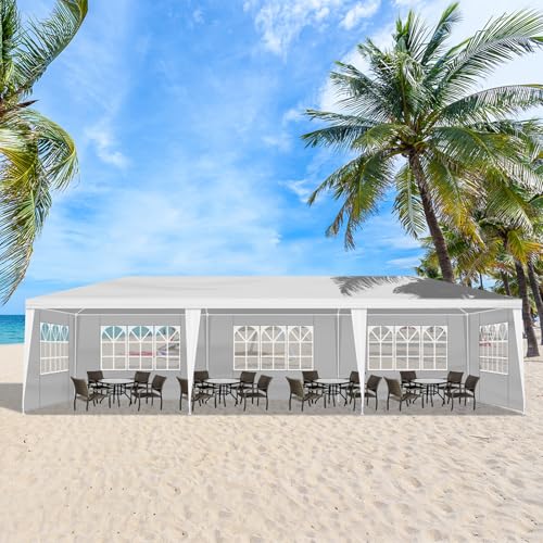 10x30 FT Party Tent, Outdoor Wedding Tents for Parties, Canopy Event Tent with 7 Removable Sidewalls, Waterproof Gazebo Shelter for Birthday Parties, Weddings, BBQs & Events (10X30FT-7Sides White) YYANDC