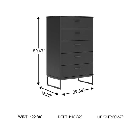 Signature Design by Ashley Socalle Casual Contemporary Chest of Drawers with Dark Pewter Hardware and Metal Legs, 5 Drawers, Wood, 50.67" High, Matte Black Signature Design by Ashley