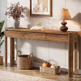 TRIBEWOOD Solid Wood Console Table with 3 Drawers, 63" Long Entryway Table with Rounded Corners, Narrow Sofa Table Behind Couch, Farmhouse Accent Table for Entrance, Hallway, Living Room, Rustic Brown TRIBEWOOD