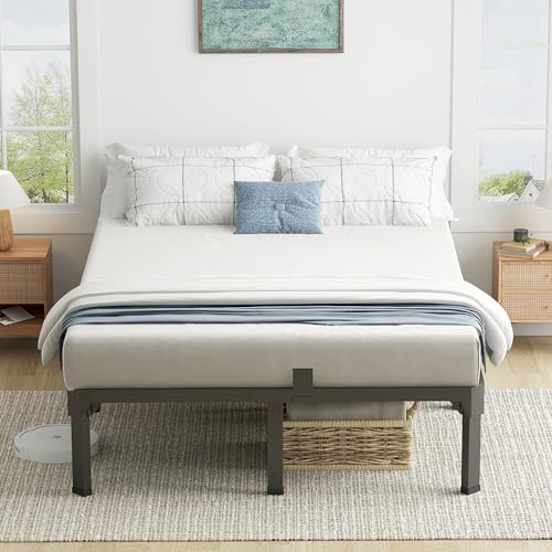 Superay King Bed Frame with Mattress Slide Stopper, 14 Inch Metal Platform Bed Frame, Heavy Duty Tall Bed Frame No Box Spring Needed with Large Storage Space, Easy Assembly, Noise Free Superay