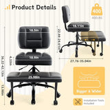 Criss Cross Legged Office Chair with Wheels,Swivel Meditation Chair for ADHD,Ergonomic Cross Legged Desk Chair with Thicken Adjustable Footstool,PU Sitting Fidgeting Kneeling Chair for Home Yoga Black BIGGARSIT