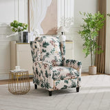 KISSLIVE Push Back Recliner Chair with High Back, Blue Floral Print Fabric Upholstery, Classic Wing Back Design, 250 LBS Capacity (Beige)