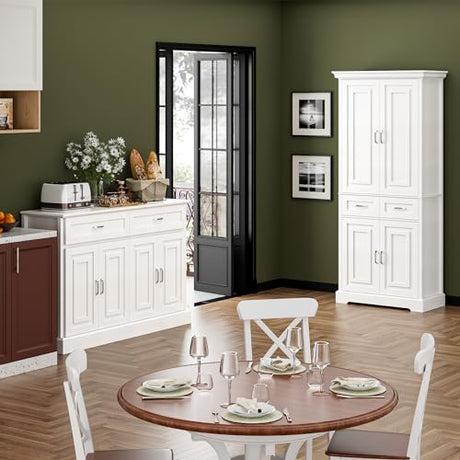 FACBOTALL Sideboard Buffet Cabinet with Storage, 55.1" Large Kitchen Storage Cabinet with 2 Drawers and 4 Doors, Farmhouse Coffee Bar for Kitchen Dining Room, White FACBOTALL