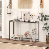 Livofloral 40.6" Tempered Glass Console Table for Entryway, Narrow Console Tables with Storage, Hallway Table for Entryway, Living Room, Black Sofa Tables Behind Couch, Modern Style, Easy Assemble Livofloral