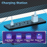 DUMOS L Shaped Gaming Desk with Shelves Storage Drawers 52'', Black Computer Desks with LED Lights Power Outlets, Office Wood Table with PC Stand Cable Management for Bedroom Dual Monitor Streaming DUMOS