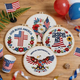 BBLYBD 4th of July Embroidery Kit, 4 Set Patriotic Cross Stitch Craft Kits for Beginners with Pre-Printed Embroidery Fabric, Hoops, Step-by-Step Instructions, Color Threads & Needles (Red White Blue)