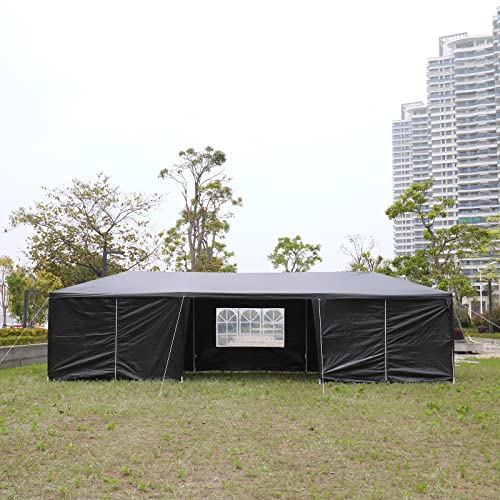 10x30' Canopy with 8 Sidewall,Heavy Duty Canopy UPF 50+ All Season Wind Waterproof Commercial Outdoor Wedding Party Tents for Parties Canopy Gazebo with Roller Bag(10 x 30 ft Black) Shyneer