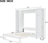 Foldable Queen Murphy Bed Cabinet with Storage Bookshelf Bookcase, Wood Hidden White Murphy Wall Bed with Storage Shelves for Adults MERITLINE