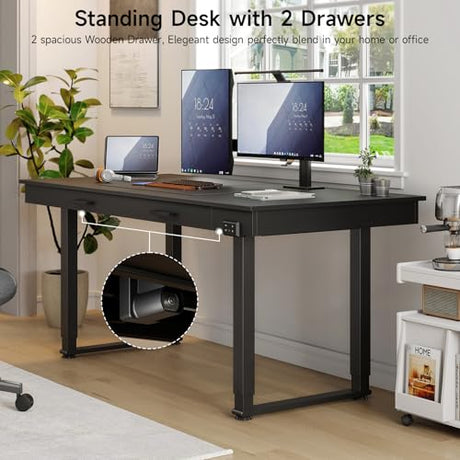 ONBRILL Standing Desk with Drawers, 63x26 Inches Rectangle Electric Stand Up Desk with Dual Motor and Memory Preset, Adjustable Height from 28-46 Inch for Home & Computer Workstation, Black ONBRILL