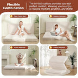 6-Inch Tri-Fold Foldable Mattress, Folding Sofa Bed with Removable Washable Cover, Portable Futon Mattress Full Size Floor Guest Mat with Non-Slip Bottom & Carry Handles for Camping (Beige, Full) AOLVDOW