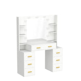 PAKASEPT Vanity Set with Lighted Mirror, 43'' Makeup Vanity with Charging Station, Vanity Desk with 9PCS LED Bulb, Storage Shelves, 7 Drawers for Bedroom(No Stool) PAKASEPT