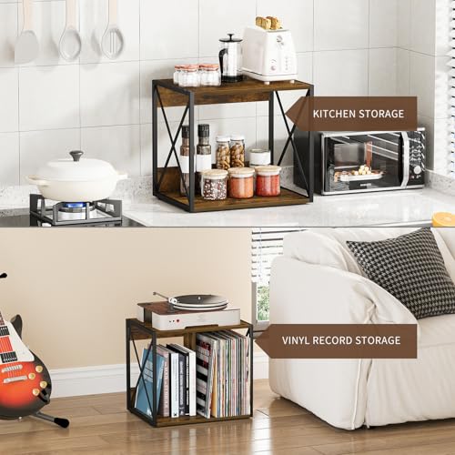 VYUOL Vinyl Record Storage,Vinyl Record Holder Up to 80-100 Albums,4-Compartment Record Player Stand for Magazine,Book,CD,Files,Albums VYUOL