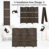 Giantex 6Ft 6 Panel Room Divider with Shelves, Freestanding Hand-Woven Rattan Folding Privacy Screens for Room Separation, Wooden Partition Room Divider Wall for Home Office Studio Separator Giantex