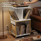 ZEXVIDA Record Player Stand with Vinyl Storage, Large Record Table Holds 180 Albums, Vinyl Record Storage Stand with USB Charger, Multi-Functional Side Table & Shelf for Living Room Bedroom ZEXVIDA
