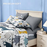 Nesker 7 Pcs Comforter Set Queen Size, Cute Dinosaur Dino Bedding for Kids Teen, Blue Yellow Dragon with Fitted Sheet 2 Pillowcases & 2 Shams for Bedroom Bed Décor Nesker
