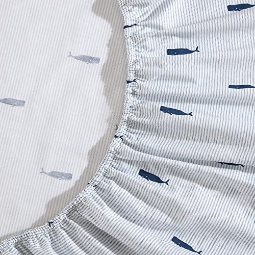 Nautica - Queen Sheets, Cotton Percale Bedding Set, Crisp & Cool, Coastal Home Decor (Whale Stripe Blue, Queen)