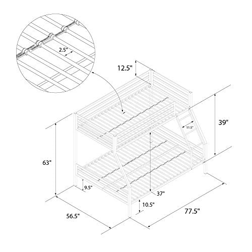 Novogratz Maxwell Twin-Over-Full Metal Bunk Bed with Ladder and Guardrails, Navy Blue Novogratz