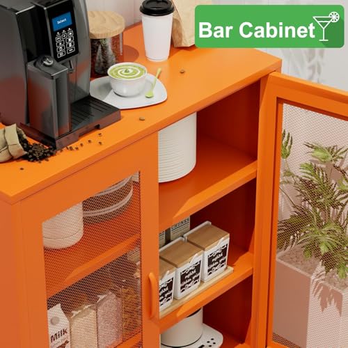 Chshin Metal Locker Storage Cabinet with 2 Mesh Doors and Adjustable Shelves,Orange Metal Locker Cabinets,Coffee Bar Cabinet,Kitchen Pantry Storage Cabinets for Home,Sideboard,Office(40" H) Chshin