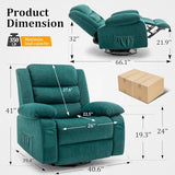 Korser Recliner Chair for Adults, Oversized 360° Swivel Rocker Recliner with Massage and Heat, Wide Nursery Glider Rocking Chair with Side Pockets, Cashmere Reclining Sofa for Living Room (Green)