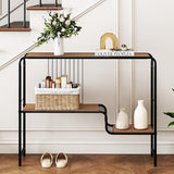 Giantex 2-Tier Console Table, 35.5" Narrow Entryway Table w/Irregular Storage Shelves & Metal Frame, Adjustable Foot Pads, Industrial Long Sofa Side Table for Hallway, Living Room, Foyer, Bedroom Giantex