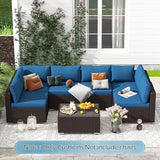 HOMREST Outdoor Replacement Cushions for Patio Furniture,Water-Repellent Sofa Cushions for 6-Seat Rattan Wicker Sectional Patio Conversation Sets,14-Piece Cushions Set for Outdoor Couch（Blue） HOMREST