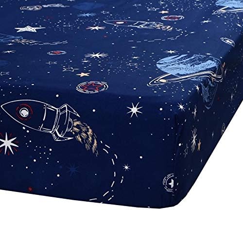 MAG 4 Pcs Bedding Set Space Galaxy Sheets,Planets Stars Queen Sheet Set for Kids Teens Boys Girls and Space-Lovers,Super Soft Microfiber,with 1 Fitted Sheet 14''Deep Pocket +1 Flat Sheet+2 Pillowcase. MAG