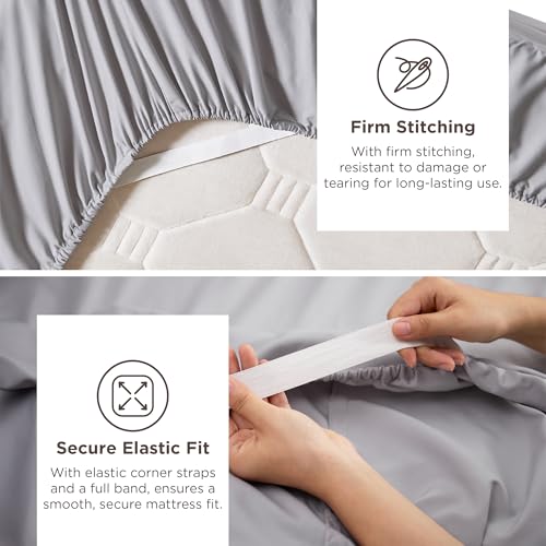Bedsure Deep Pocket King Sheet Set - Fits Mattresses Up to 21 Inches Thick - 4 Piece GentleSoft Bed Sheets, Moisture Wicking, Soft & Cooling Bedsheet & Pillowcases, Easy & Secure Fit, Light Grey Bedsure