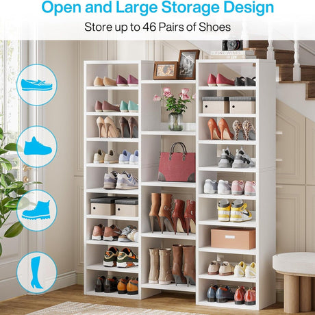 14 Tier Shoe Storage Cabinet With 23 Open Cubbies, 46 Pairs Capacity Entryway Organizer - White HouseOfZazla