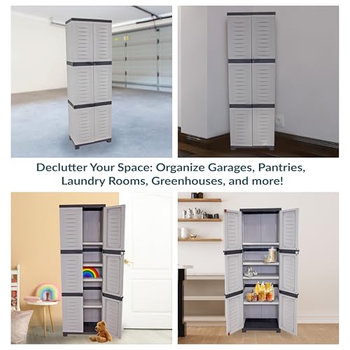 Sunnydaze 72" H Resin Garage Storage Cabinet - Garage Cabinet with Lockable Doors and Adjustable Shelves - Freestanding Utility Storage for Laundry Room, Office, Basement - Gray Sunnydaze Decor