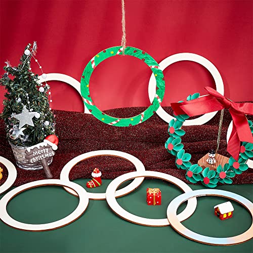 NBEADS 30 Pcs 125mm(4.9") Unfinished Wood Pieces Rings Shape, 100mm Inner Diameter Antique White Circle Ornaments Blank Handmade Round Wooden Slices for Painting Pyrography Christmas Tree Home Decor NBEADS